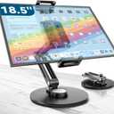 Portable Monitor Stand Large Clamp - Heavy Duty Aluminum Body supports up to 4.4 lbs 16" 17.3" 18.5 inch 360° Rotating Base Swivel Foldable Desk Stand for iPad Holder Tablet Mount for Kitchen/Travel