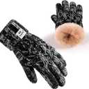Kids Toddler Winter Warm Fleece Lined Gloves for Girls Boys, Thick Thermal Cute Knit Gloves for Cold Weather (Black)