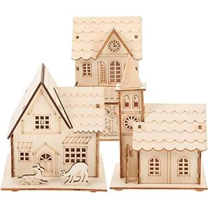 Toyvian 2 Pcs Christmas Village Houses: Led Light Wooden House with Battery, Unfinished Rustic Holiday Village Decor - Perfect for Christmas Table Centerpieces, Xmas Party Decorations,DIY Crafts