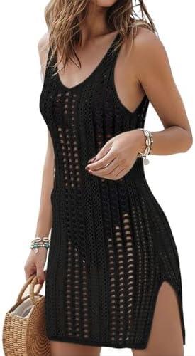 Halife Women's Swimwear Cover Ups Crochet Bathing Suit Beach Dresses Hollow Out Swimsuit Coverup, Size M, Black