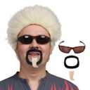 FantaLook Short Blonde Wig with Glass and Goatee for Halloween Cosplay Party
