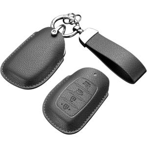 Key Fob Cover for Hyundai, Premium Leather Key Case Shell with Keychain for Hyundai Elantra GT Ioniq Sonata Tucson 4 Buttons (Grey)
