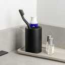 Matte Black Toothbrush Holder for Bathrooms Modern Resin Countertop Organizer with Slots, Compact Toothbrush and Toothpaste Storage for Vanity, Hotel, Airbnb (Black)