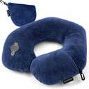 Rewondah Neck Pillows for Travel, Inflatable Travel Pillow, Inflatable Neck Pillow for Traveling Airplane with Soft Velour Washable Cover, U Shape Blow Up Neck Pillow for Airplanes Train Car Travel