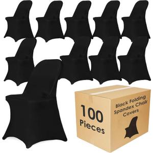 Craft And Party 100 Pack Black Spandex Folding Chair Covers, Stretch Polyester Slipcovers for Wedding, Party & Dining Chairs  Flat Front Design, Universal Fit