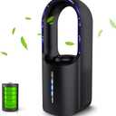 Portable Desk Fan, 11.8 Inch Bladeless, Quiet Table Fan with 3 Cooling Speeds, Rechargeable Battery Operated, Aromatherapy for Bedroom