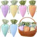 SilTriangle 24 Pcs Easter Carrot Shaped Treat Bags Easter Basket Stuffers Fabric Drawstring Candy Gift Goodie Bags for Egg Hunt Outdoor Party Supplies (Plaid Style)