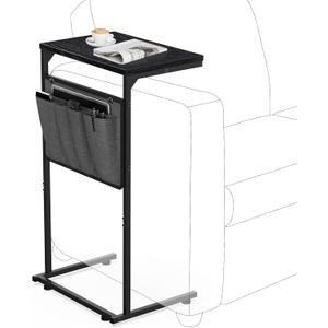 Vantic C Shaped End Table, Small Side Table for Couch and Recliner, Slide Under Sofa Tray Desk with Storage Bag for Living Room and Bedroom, Black