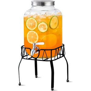 1 Gallon Glass Beverage Dispenser with Stand, Stainless Steel Spigot and Lid, Glass Drink Dispensers for Parties, Drink Dispensers with Lids for Lemonade Sun Tea Mason Jar