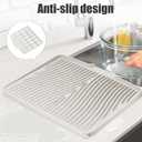 TIKNIK Silicone Dish Drying Mat, Stone Drying Mat for Kitchen Counter with Built-In Drain, Non-Slip Drain Pad with Built-in Drain, Heat Resistant Stone Drying Mat, Hangable, Cream-1pcs, 20" x 15"