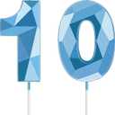 Nuanchu 10th Birthday Candles 3D Diamond Shape Number Candles Numeral Birthday Cake Topper Cake Candles for Family Baking Theme Party Decoration Cake Decorating Supplies (Blue)