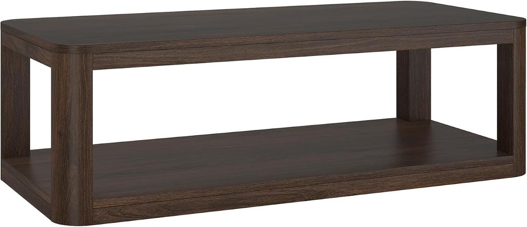Henn&Hart 47" Modern Rectangular Low-Profile Coffee Table with Open Storage Shelf for Living Room, Family Room, or Office, Rich Brown