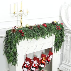 Christmas Cedar Garland with Soft Thickness Pine,Thick and Lush,Artificial Green Faux Cedar Pine Garland for Christmas Winter Home Mantel Fireplace Holiday Party Décor (9FT)