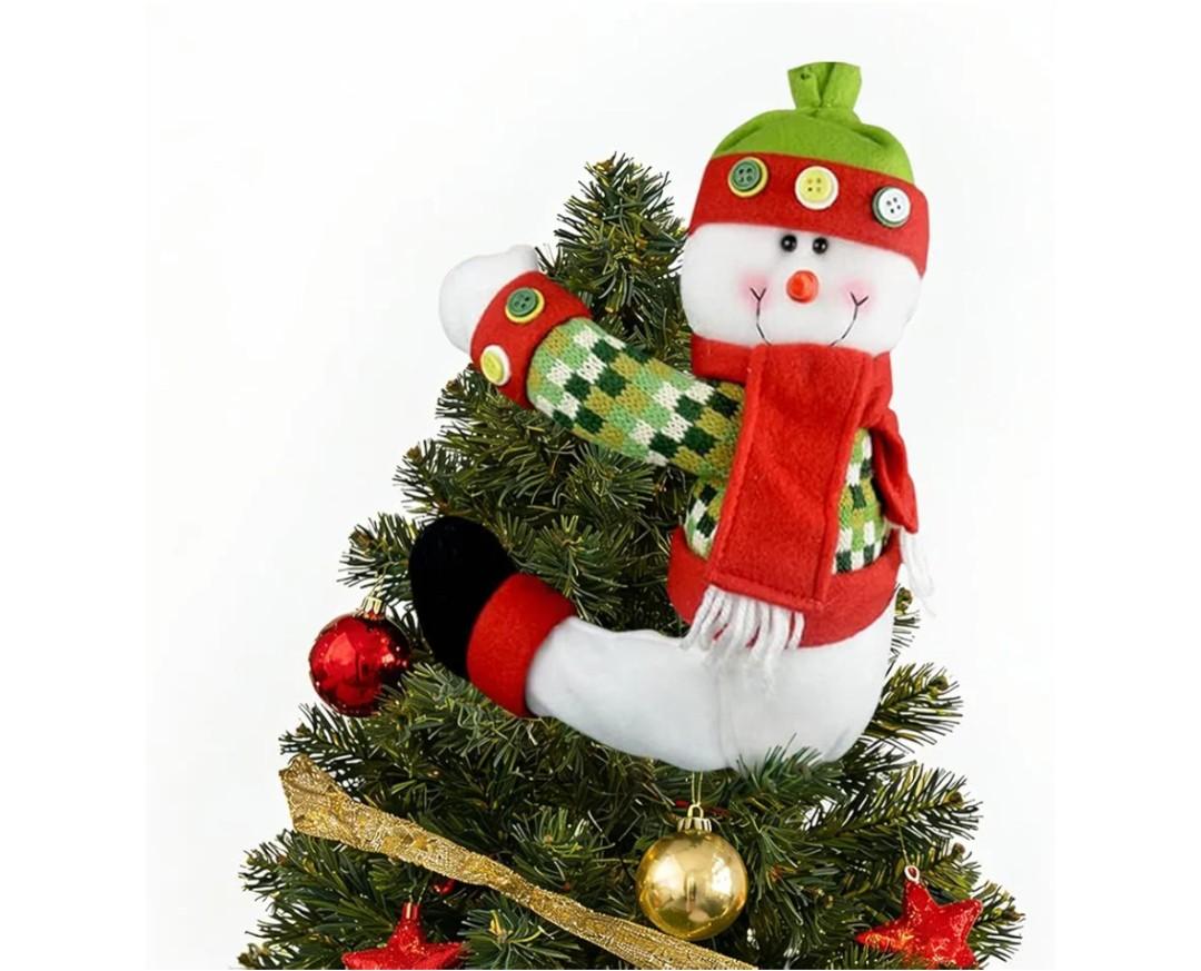 Christmas Tree Topper Snowman,Unique Holiday Xmas Decorations Funny Home Decor,Also Be Used As Curtain Tie and Hugger Wine Bottle,Red White Green