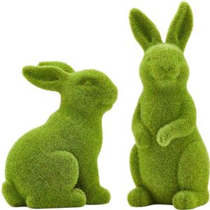 Easter Rabbit Decoration Horticulture Green Flocking Moss Sculpture Decoration Desktop Living Room Garden Easter Gift (Small 2PCS Standing+Sitting)