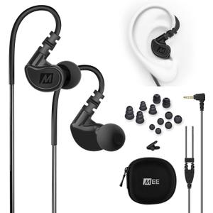 MEE audio M6 Sport Wired Earbuds, Noise Isolating In Ear Headphones, Sweatproof Earphones for Running/Gym/Workouts with Dynamic Enhanced Bass Sound, Memory Wire Earhooks, 3.5mm Jack Plug (Black)