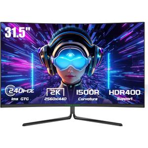 TITAN ARMY 32 Inch 240Hz 1440P Gaming Monitor Curved, 2K QHD 2560 x 1440 1ms, Adaptive Sync, 1500R Frameless VA, 124% sRGB, HDMI 2.1, DisplayPort 1.4, HDR400, Low Blue Light, VESA 75 * 75, C32C1S