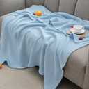 PHF 100% Cotton Muslin Blanket Queen Size 90"x90", 4-Layer Lightweight Gauze Throw, Breathable Cloud-Soft Minimalist Blanket for Bed, Couch, Camping & Baby, Sky Blue, Ideal Gift