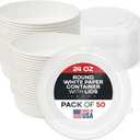 24oz Round White Paper Bowls (50-Pack) - Water & Oil Proof, Disposable