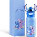 MINISO Disney Stitch Bottle, 20oz Lilo&Stitch Insulated Stainless Steel Bottle, Cartoon Vacuum Insulated Tumbler, Leak Proof Flip Top Stitch Cup for Sport Travel Office (Blue-SDZ)