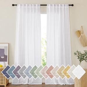 NICETOWN White Linen Curtains 108 inches Long, Rod Pocket & Back Tab Soft Linen Blend Chic Vertical Drapes Semi Sheer Window Treatments for Farmhouse/Living Room, 104" W Total 2 Panels