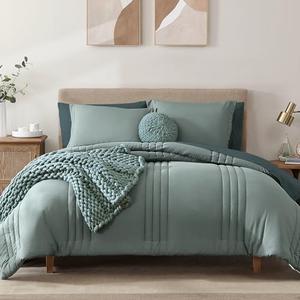 Monbix King Size Comforter Set - 7 Pieces Bed in a Bag King, Sage Green Bedding Sets with Comforter, All Seasons Down Alternative Comforter Bed Set with Sheets, Pillowcases & Shams