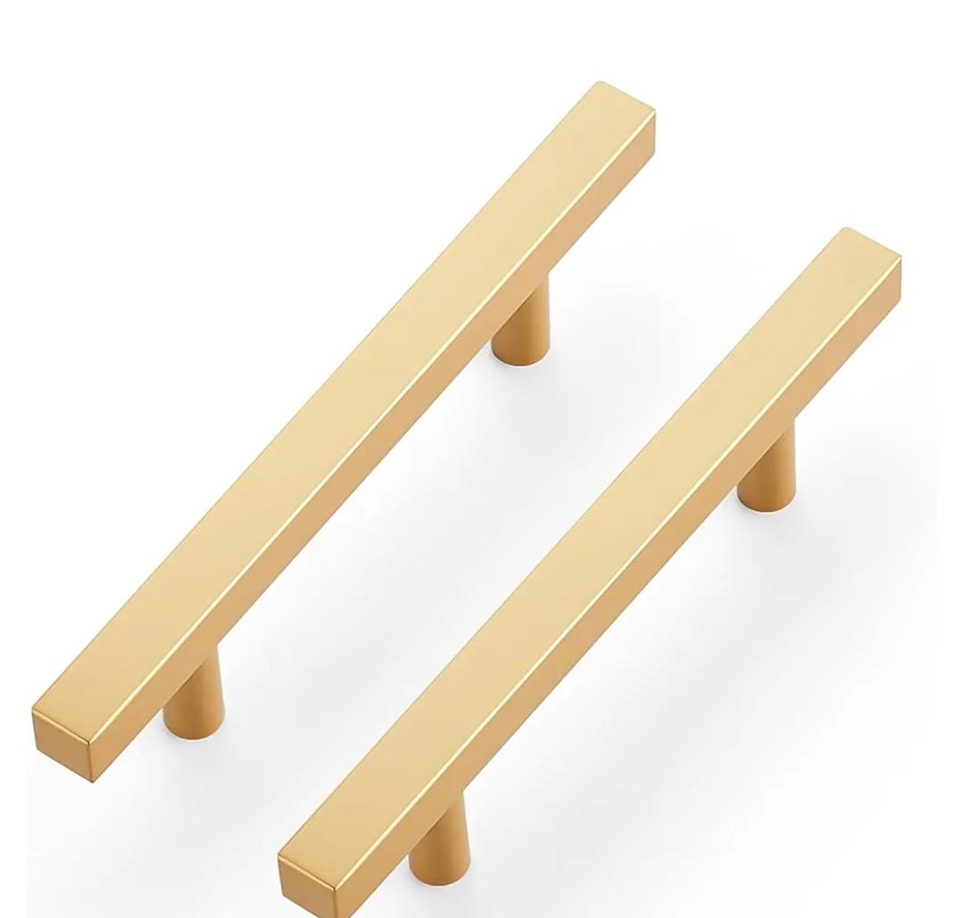 Ravinte 30 Pack Brass 3 Inch Hole Center Champagne Gold Handles Square Cabinet Hardware Stainless Steel Pulls for Kitchen Cupboard Drawers 5 Inch Overall Length