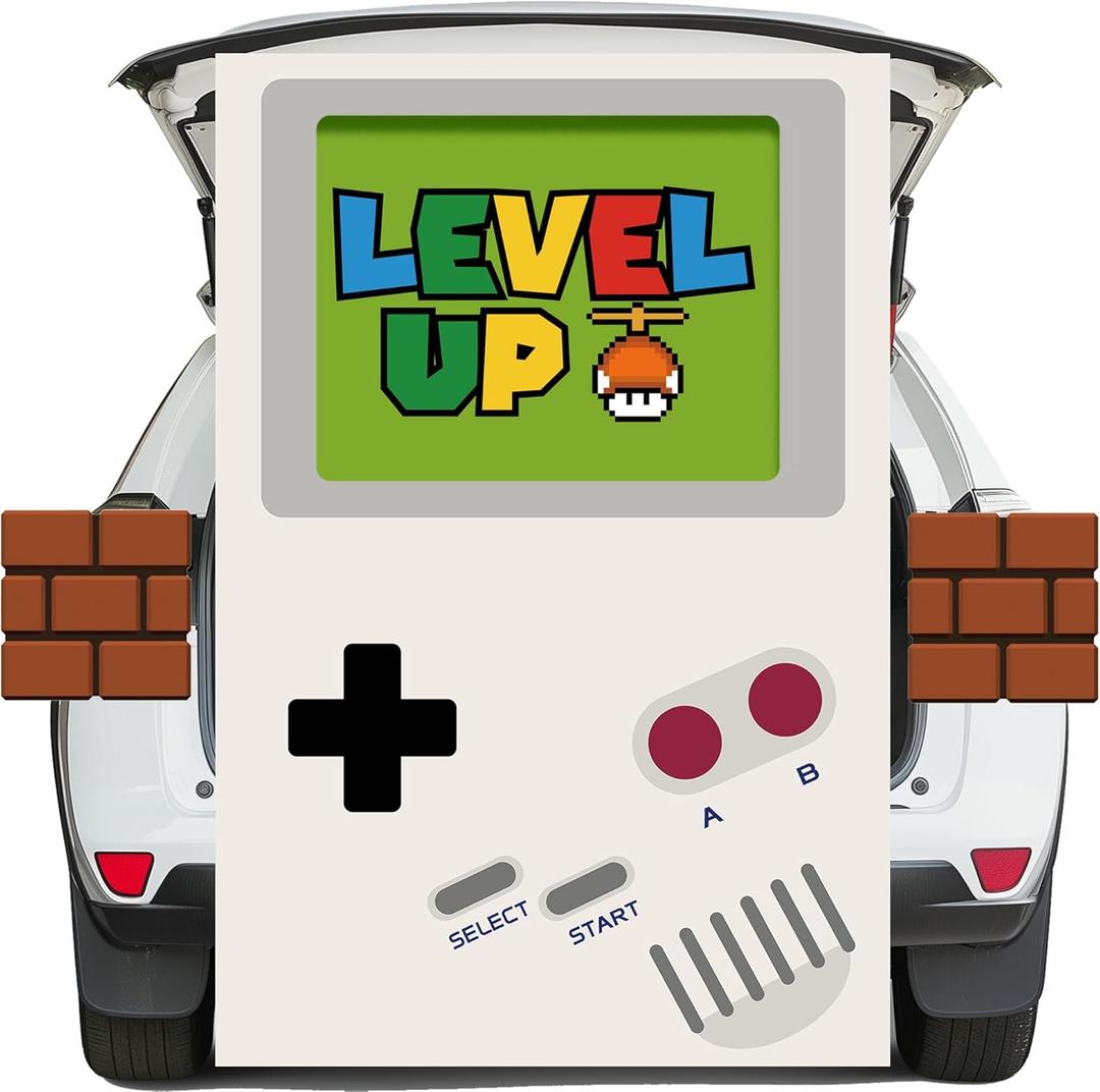 Game Theme Trunk or Treat Car Decoration Kit, Retro Game Console Background Party Decor Kit for SUV Garage Door Archway