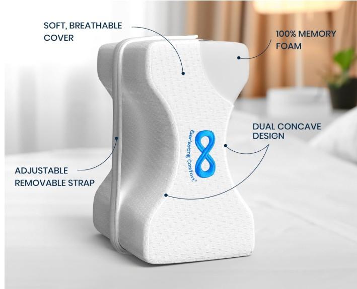 Everlasting Comfort Memory Foam Leg & Knee Pillow for Side Sleepers - FSA/HSA Eligible Sciatica Pain Relief Leg Pillow for Side Sleeping - Adjustable Strap (White)
