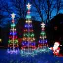 PINPON 3 Pack 3'+4'+5'Multicolor Christmas Cone Tree Light Animated Outdoor Christmas Tree Light Show with 8 Modes Light Up Artificial Christmas Tree for Lawn Porch Indoor Outdoor Decoration