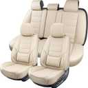 Leather Car Seat Covers Full Set Breathable Automotive Seat Covers Waterproof Seat Protectors Universal Fit for Most Automotive Cars SUV Trucks(Beige, Full Set)