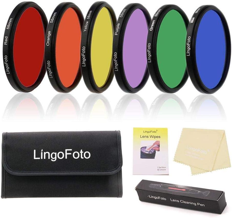 6pcs Round Full Color Lens Filter Set Red Orange Yellow Green Blue Purple+ 6 Pockets Filter Pouch+3 Lens Cleaning Tool (55mm)