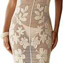 WDIRARA Women's Floral Crochet Sheer Cover Up Maxi Beach Dress Hollow Out Sleeveless Coverups (Medium)