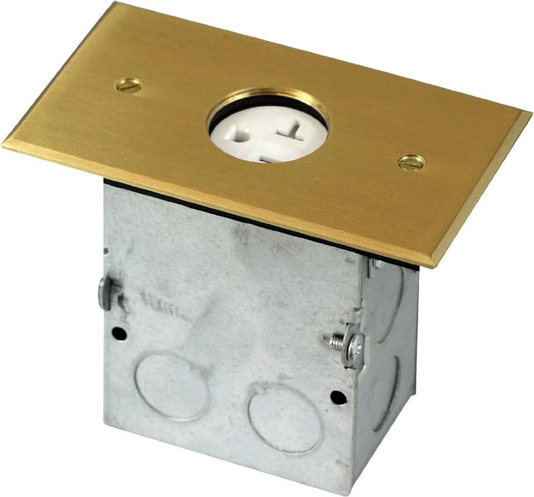 ENERLITES Screw Cap Cover Floor Box kit, 5 x 2.87 1-Gang Cover, 20A Tamper-Weather Resistant Receptacle Single Outlet, Watertight Gasket, Corrosive Resistant Hardware, UL Listed, 975547-C, Brass