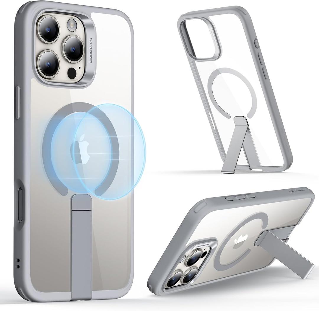 ESR for iPhone 16 Pro Max Case with Kickstand, Military-Grade Shockproof Protection, Magnetic Fully Adjustable Flickstand Phone Case, Compatible with MagSafe Accessories, Boost Series, Clear Grey
