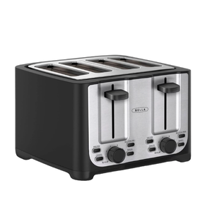 bella 4 Slice Toaster with Auto Shut Off, Extra Wide Slots & Removable Crumb Tray and Cancel, Defrost & Reheat Function, Toast Bread & Bagel, Black