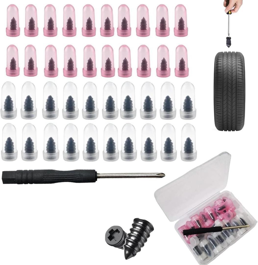 40 PCS Tire Repair Rubber Nails Kit with 2 Sizes, Tire Repair Kit  Fast Self-Service Tire Repair Tools, with Box and Screwdriver, Suitable for Car Motorcycle Jeep Tire Puncture Repair