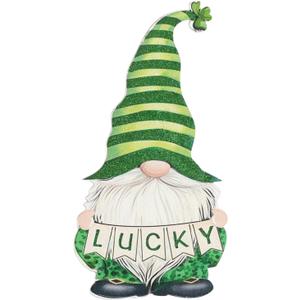 Bibelot St Patrick's Day Welcome Sign, Gnome Shamrock Wooden Door Sign, St. Patrick's Day Hanging Decorations for Indoor Outdoor Home Holiday Party Decorations