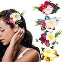 Ahoney Hawaiian Plumeria Flower Hair Accessories for Women and Girls - 4 Pieces Artificial Flower Barrettes and Pins for Beach, Luau Outfits, Party Hairstyles, and Decor