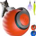 6 x Interactive Cat Ball for Indoor Cats - Dual-Speed Automatic Rolling Ball Toy with 90Min Run Time, Plush + Feather Tails, Energetic Cat Chase Exercise, Blue/Orange, 1PC