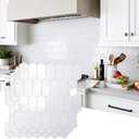 Vamos Tile Upgraded Thicker Design Backsplash Tile Peel and Stick, 10-Sheet Grayish White with Gray Grout Long Hexagon Self Adhesive Wall Tiles Stick On Backsplash for Kitchen Bathroom RV Fireplace