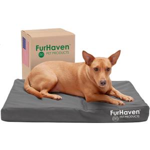 Furhaven Water-Resistant Orthopedic Dog Bed for Medium/Small Dogs w/ Removable Washable Cover, For Dogs Up to 35 lbs - Indoor/Outdoor Logo Print Oxford Polycanvas Mattress - Stone Gray, Medium