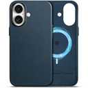 SHIELDON Case for iPhone 16 6.1", Top Grain Vintage Crazy Horse Leather Magnetic Wireless Charging Slim Non-Slip Shock-Absorbent Cover with Metal Buttons Compatible with iPhone 16 2024 - Brown
