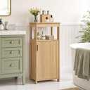 Bathroom Cabinet, Freestanding Bathroom Storage Cabinet with Door and Shelves, Small Floor Storage Cabinet, Narrow Bathroom Table, Fluted Door, Gold Handle, for Bathroom, Living Room, Natural, 13.8"L x 11.8"W x 32.5"H