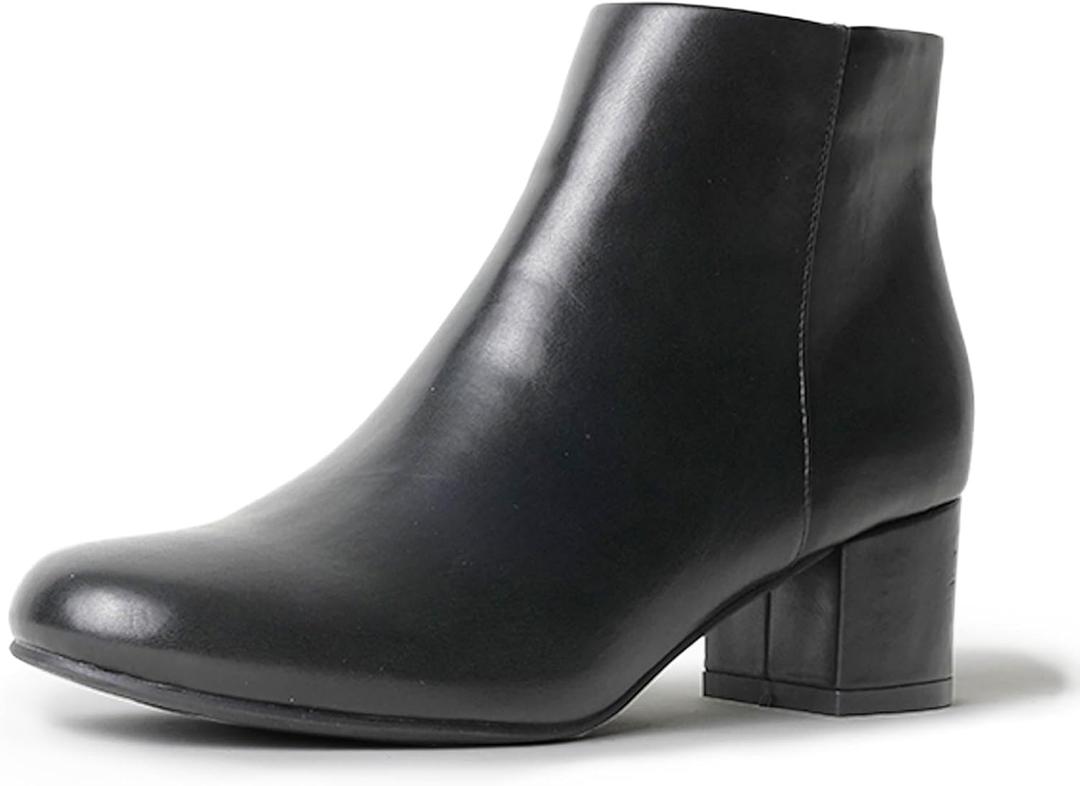 J. Adams Low Heel Zip Up Round Toe Ankle Bootie - Jody (5.5, Black Faux Leather)