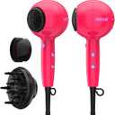Conair Cake Pop Hair Dryer with Diffuser & Concentrator Attachments, Blow Dryer, Hair Dryers for Women, Tourmaline Ceramic Technology, 3 Heat/2 Speed Settings, Compact Hair Dryer w/Concentrator, Pink