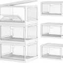 Clear Storage Bin with Lid 3 Pack Stackable & Sturdy Plastic Multifunctional Folding Storage Bins for Bedroom, Living Room, Study, Toy Room, 23 QT Folding Box with Magnetic door (3 Tier-3Lids)