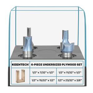 KEENTECH 4-Piece Router Bit Set for Undersized Plywood 1/2" Shank, Precise Groove Cutting for 1/4" 3/4" Panels