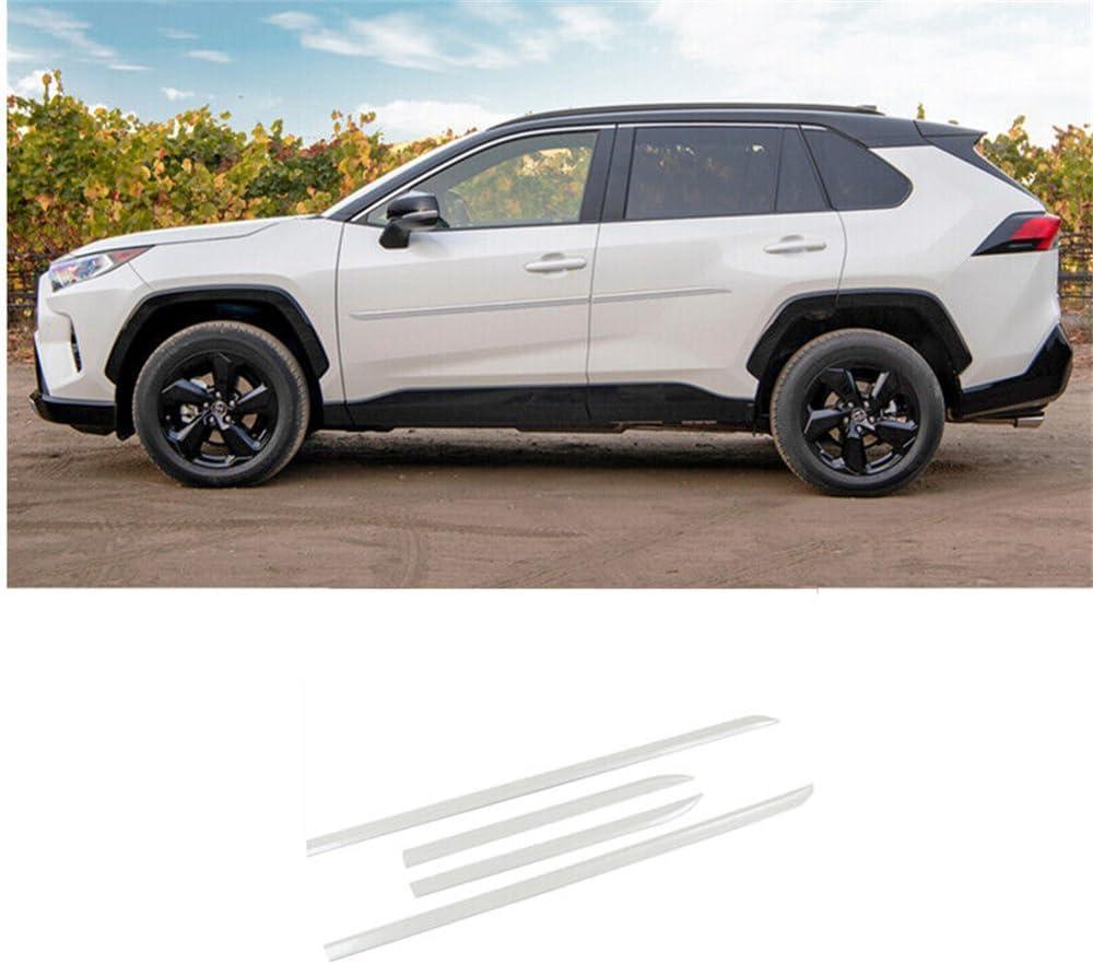 BisTate for Toyota RAV4 2019-2024 Pearl White Exterior Side Door Body Molding Bump Protector Edge Stripe Cover Trim ABS Car Accessories 4pcs