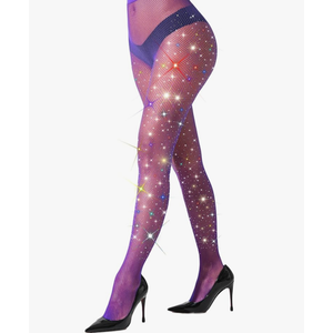VEBZIN Extra Sparkly Holographic Fishnets Tights Fishnet Stockings Rhinestone Fishnet Tights for Women
